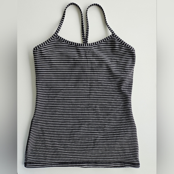 Lululemon Power Y Tank Top Black Gray Striped Sz 8 No Padding W1BROS - Picture 10 of 10